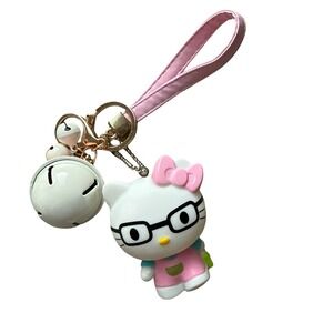 Sanrio Hello Kitty Keychain Pink Glasses Jingle Bell Wristlet Kids OS